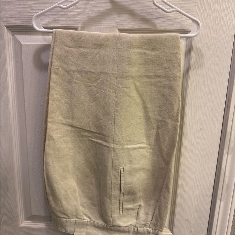 Women tapered off white linen dress pants / trousers